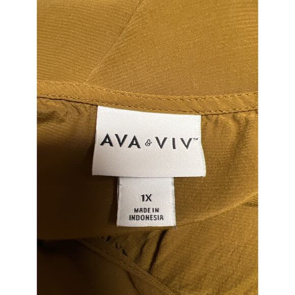 Ava & Viv Faux Wrap Hi-Low Hem Copper Brown 3/4 Sleeve Midi Dress Plus Size 1X - Picture 3 of 5